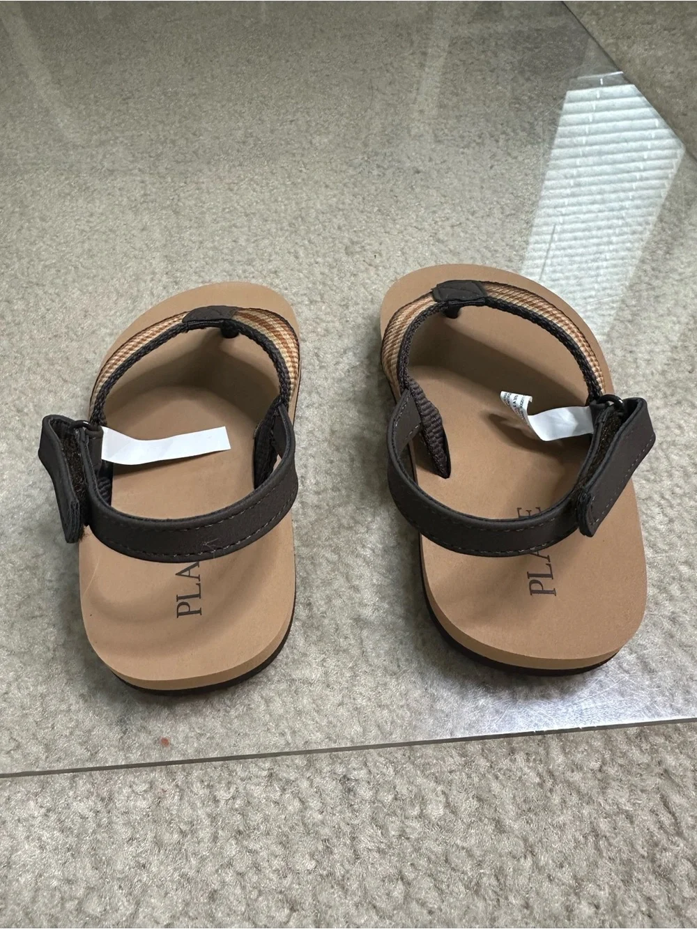 THE CHILDRENS PLACE BROWN STRIPED FLIP FLOP VELCRO SANDALS TODDLER 8/9